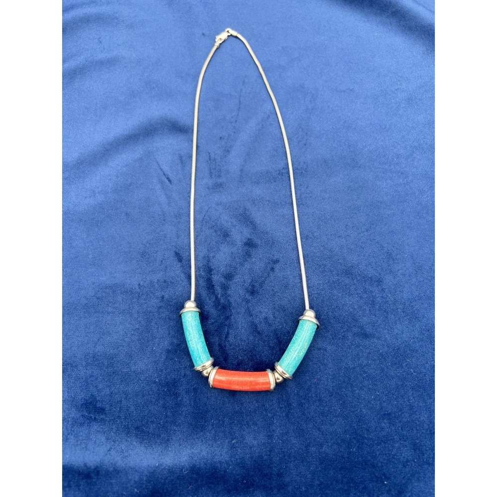 Vintage Coleman 925 CCO Silver Coral Turquoise Necklace 18"